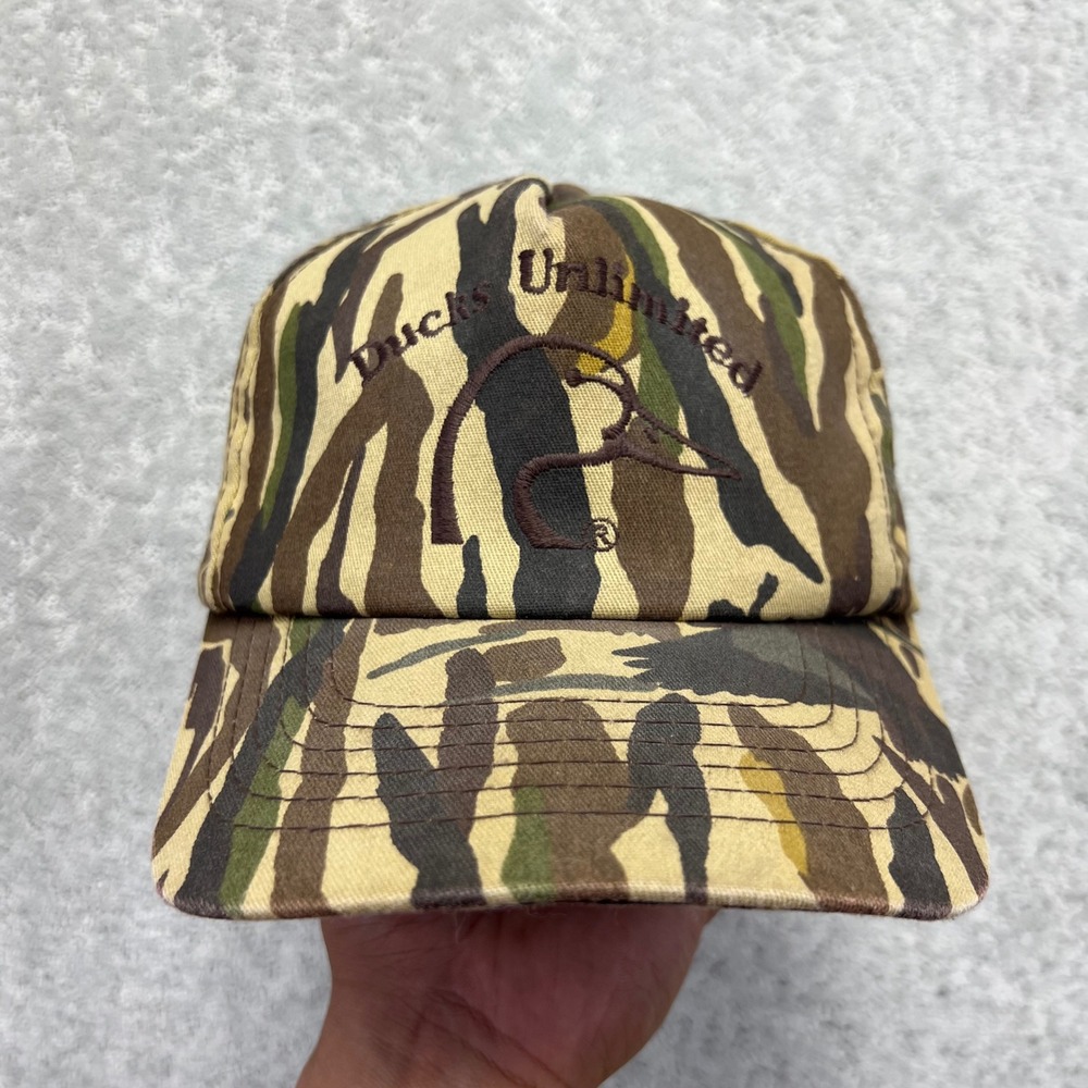VINTAGE Ducks Unlimited Camo Snapback Hat‎ Brown Green Tiger Stripe Young An